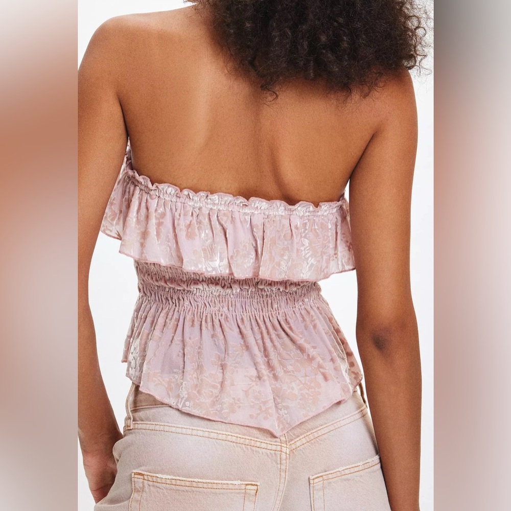 Urban Outfitters Velvet Ruffle Peplum Tube Top - Picture 2 of 11